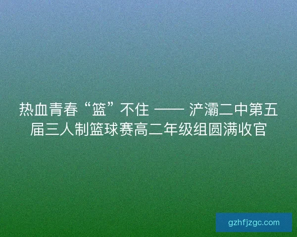 热血青春 “篮” 不住 —— 浐灞二中第五届三人制篮球赛高二年级组圆满收官